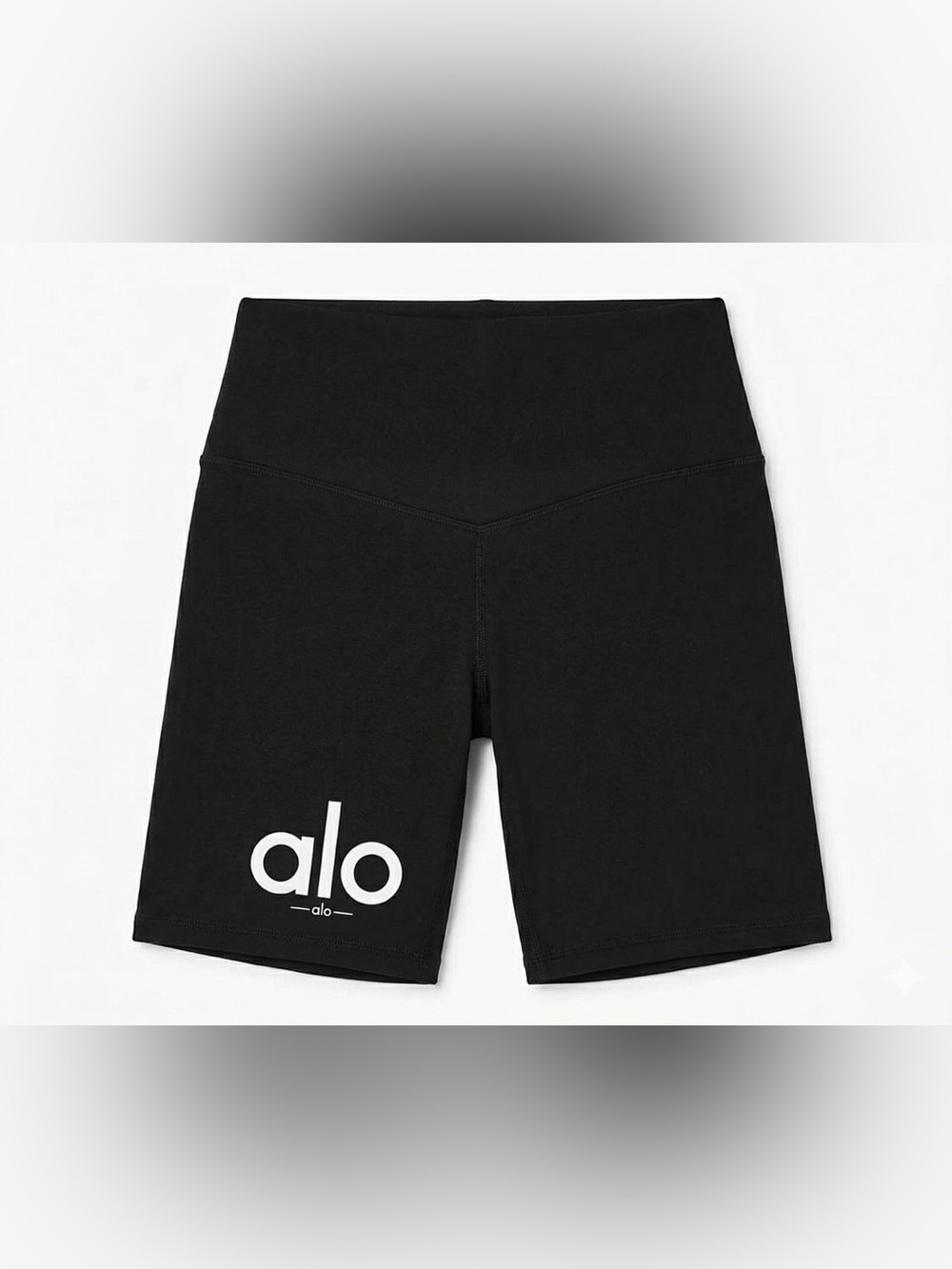 ALO Yoga Black High-Rise Bike Shorts with White Logo